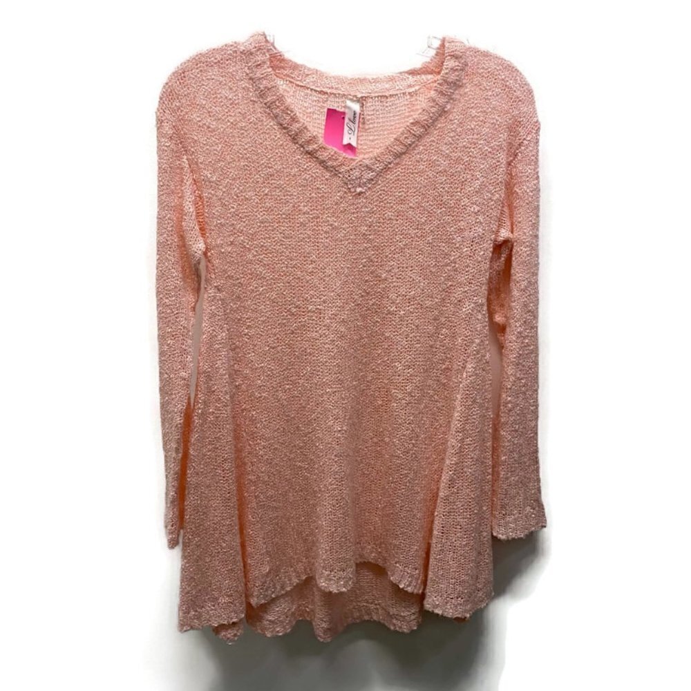 L Love Pink Knit Long Sleeve Hi-Lo Sweater